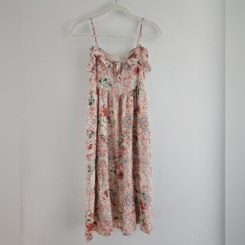O'Neill Pink Floral Midi Dress with Green Accents